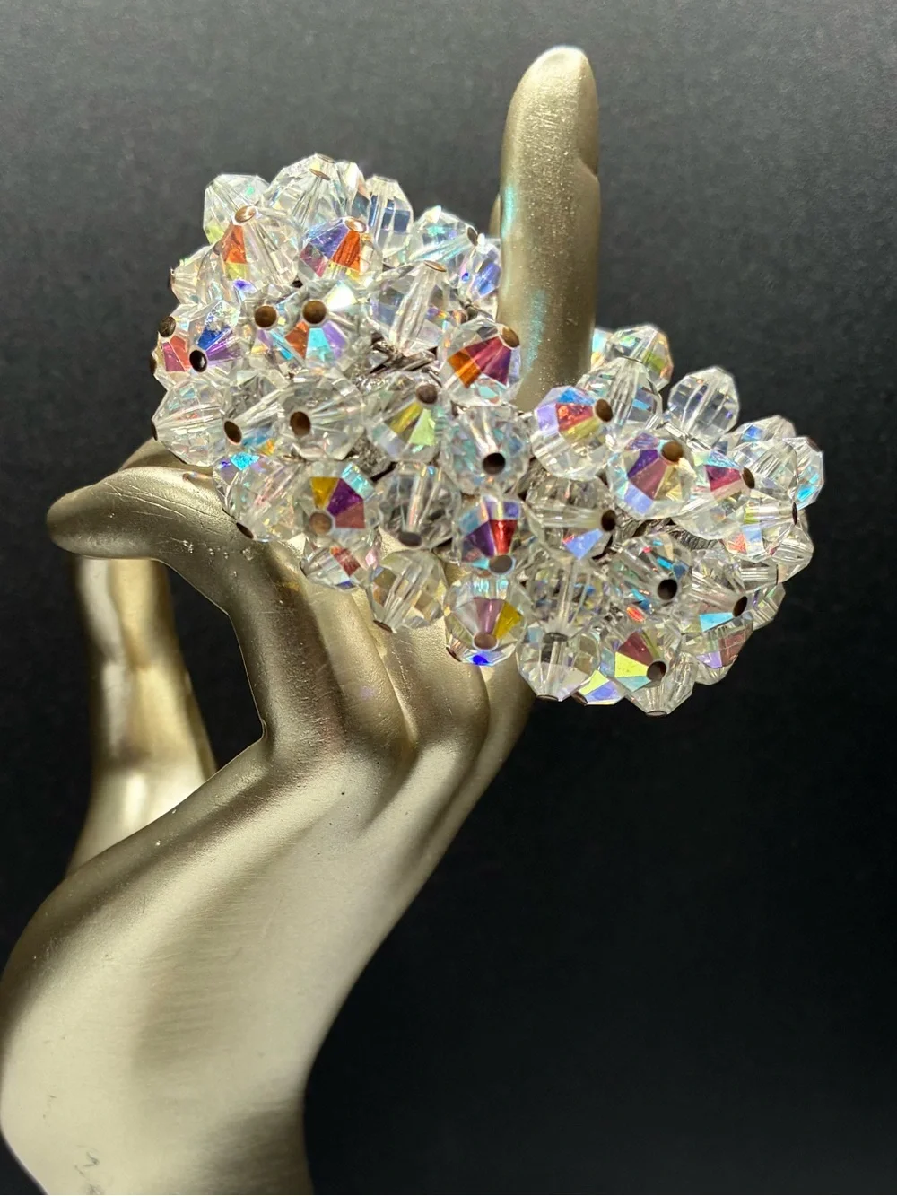 Vintage Chunky Crystal Aurora Bead Stretch Bracelet - Clear Iridescent